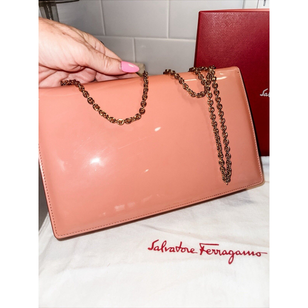 Auth Salvatore Ferragamo Handbag Shoulder Bag Pink Patent Leather - Picture 5 of 16